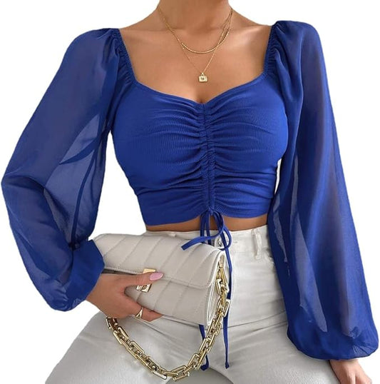 Drawstring Sweetheart Neck Cropped Top