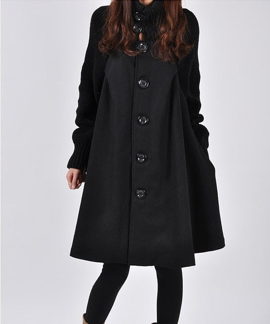 Cloak-Style Wool Blend Maxi Coat