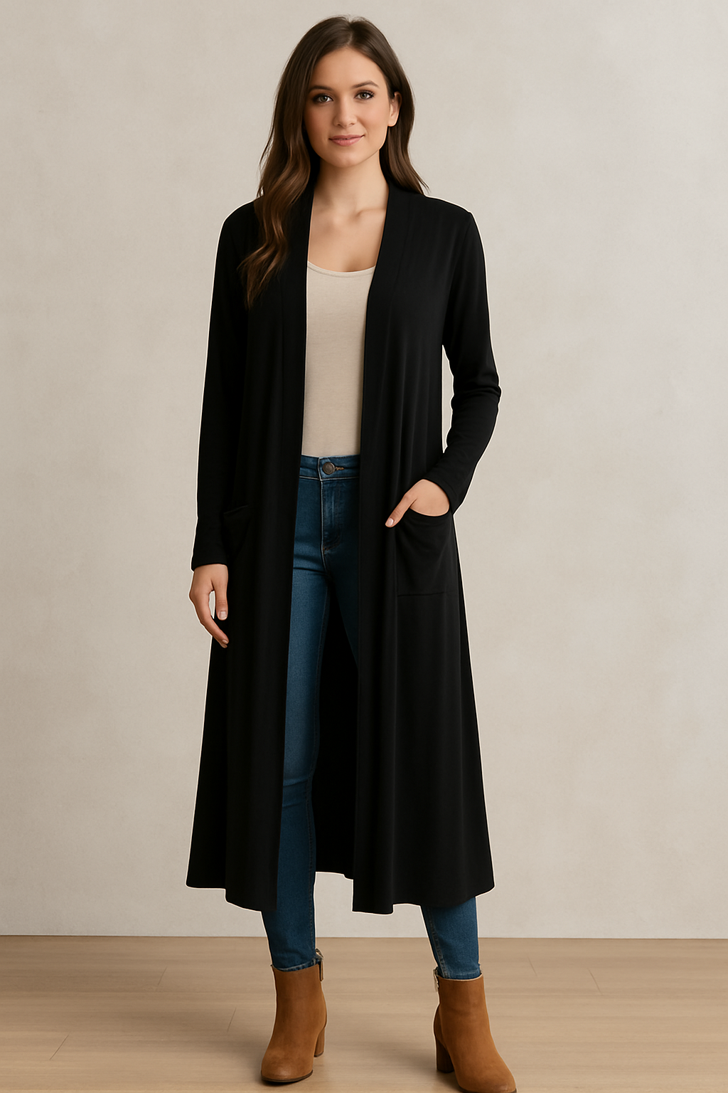 Teri's Couture Women's Long Maxi Duster Cardigan in Black