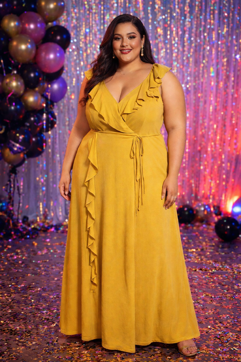 Teri's Couture Norode's Plus Size Mustard Ruffle Dress
