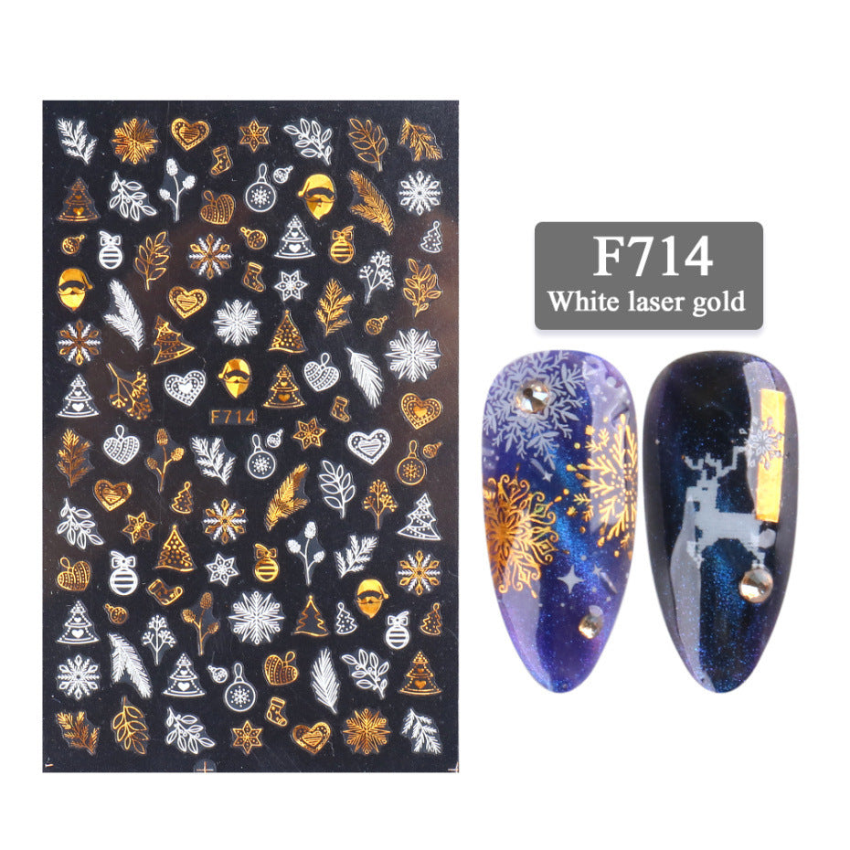 Two-Color Golden Laser Snowflake Nail Art Decals