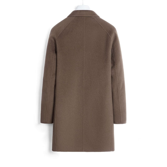 Premium Men's Solid Woolen Coat | Mid-Length Slim-Fit Worsted Overcoat