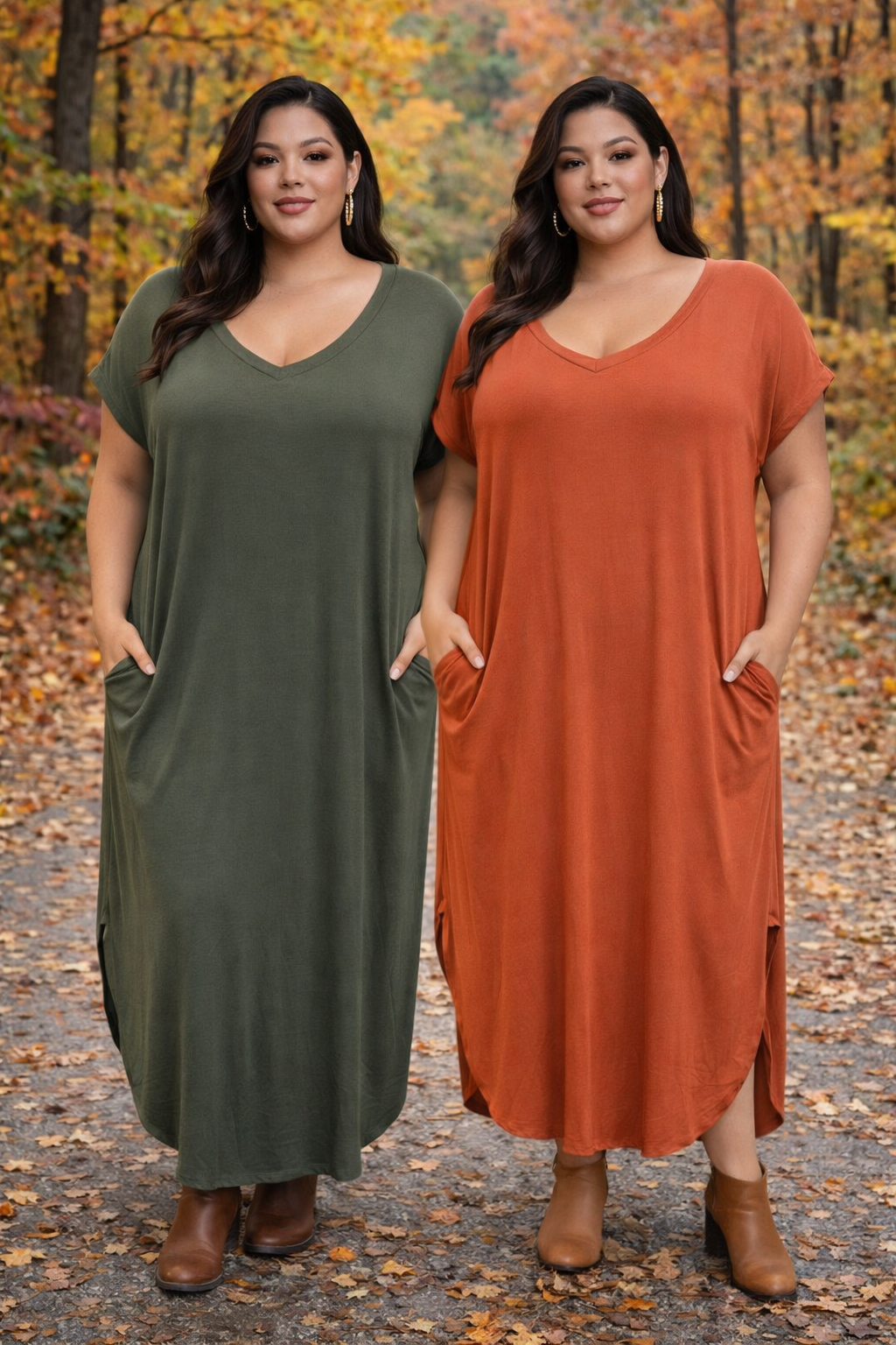 Teri's Couture Plus Size Casual Maxi Cover-Up Dress (Mango & Olive)