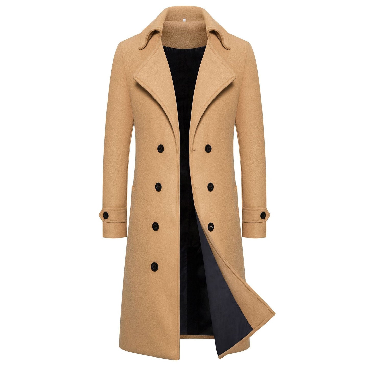 Men's Long Double-Breasted Woolen Trench Coat | Warm Autumn/Winter Overcoat