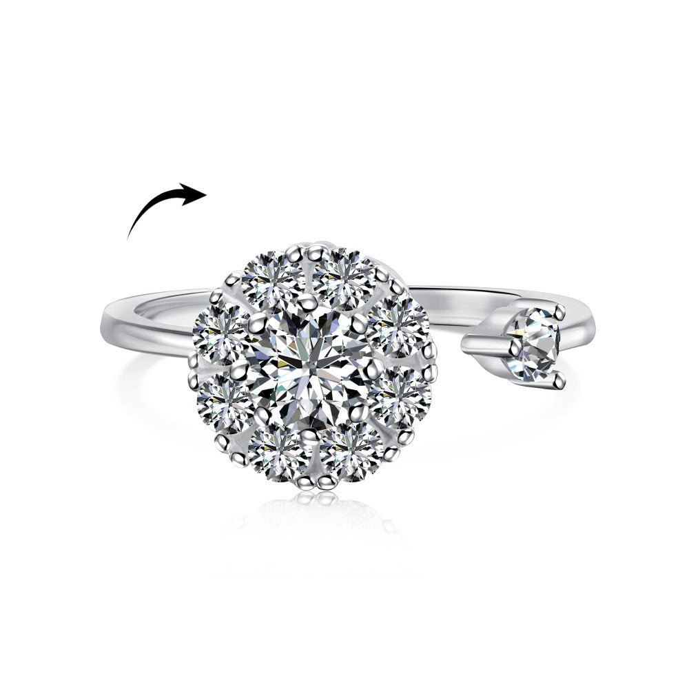 Sterling Silver Rotatable Flower Diamond Decompression Ring