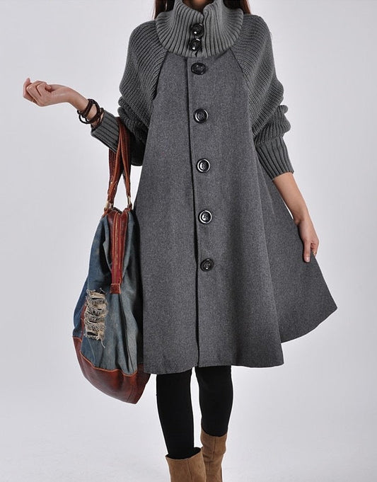 Cloak-Style Wool Blend Maxi Coat