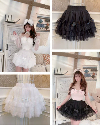Princess Bowknot Lace All-Match Base Skirt