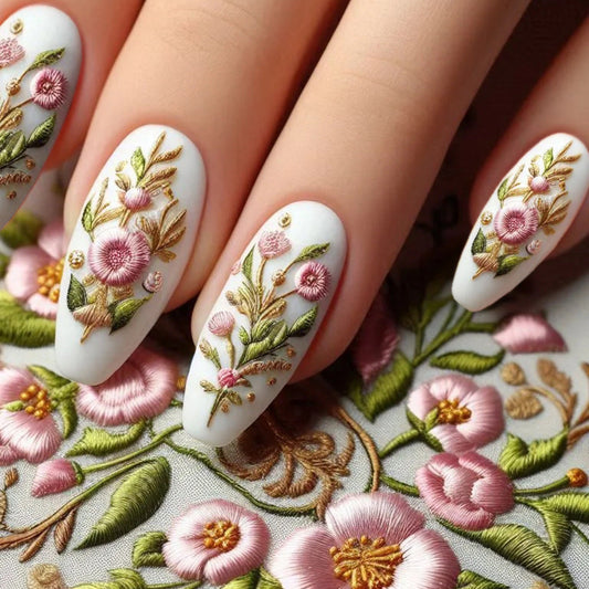 Luxury Temperament Pastel Flower Fake Nails
