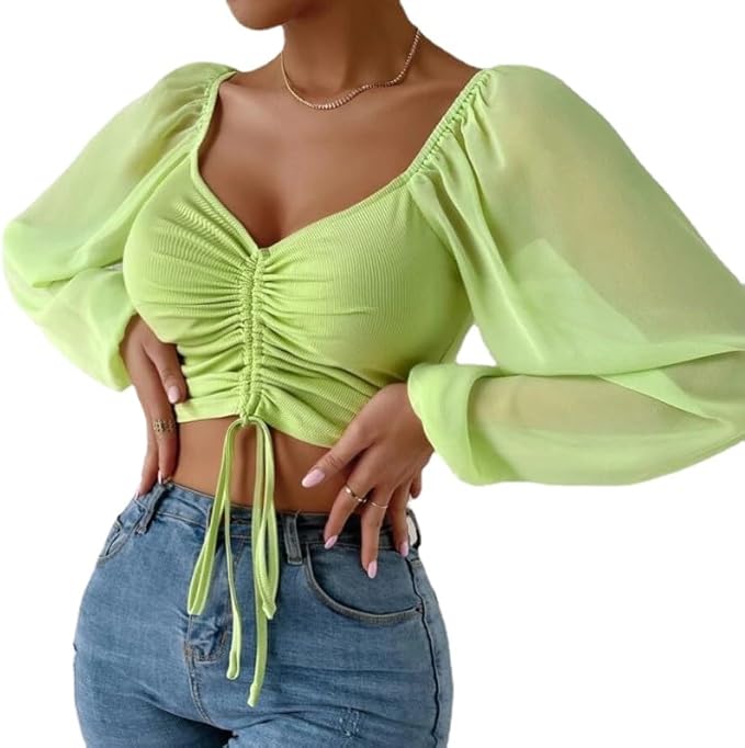 Drawstring Sweetheart Neck Cropped Top