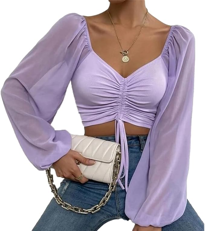Drawstring Sweetheart Neck Cropped Top