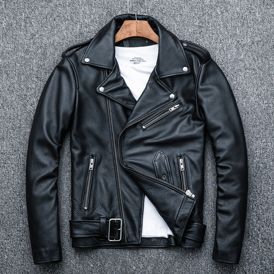 Men's Pure Cowhide Biker's Leather Jacket | Genuine Motorcycle Rider Coat