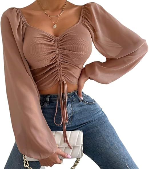 Drawstring Sweetheart Neck Cropped Top