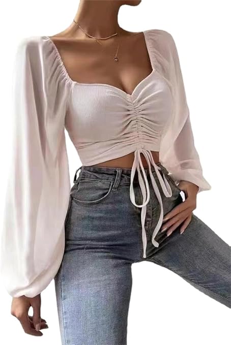 Drawstring Sweetheart Neck Cropped Top