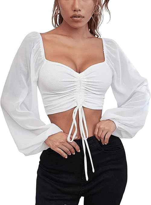 Drawstring Sweetheart Neck Cropped Top
