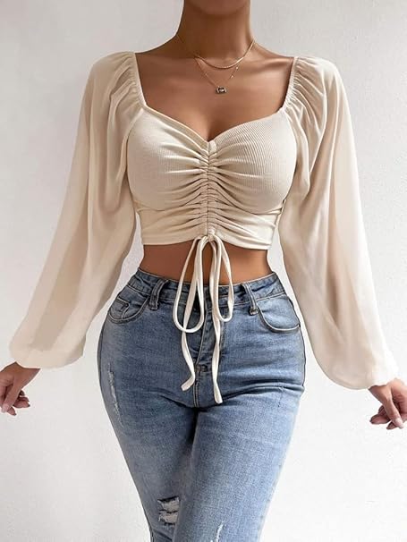 Drawstring Sweetheart Neck Cropped Top