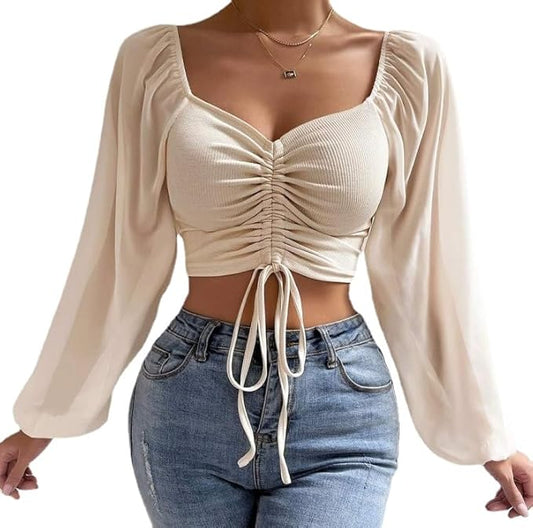 Drawstring Sweetheart Neck Cropped Top