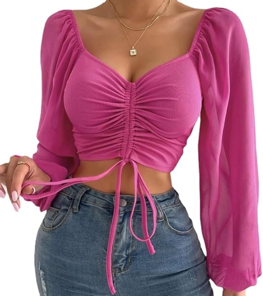 Drawstring Sweetheart Neck Cropped Top
