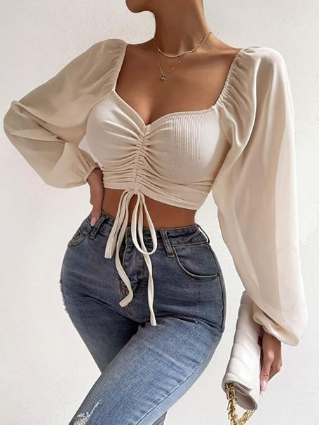 Drawstring Sweetheart Neck Cropped Top