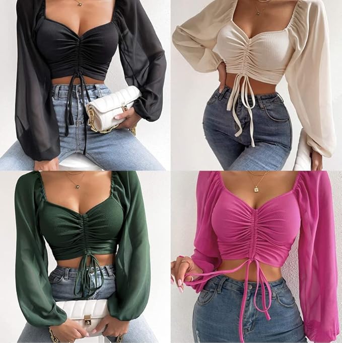 Drawstring Sweetheart Neck Cropped Top
