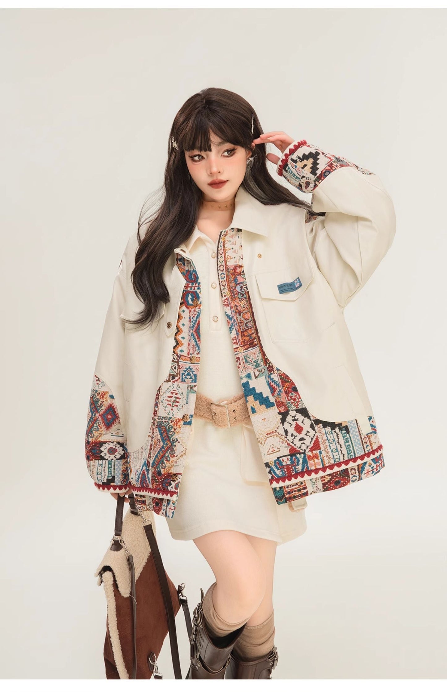 Women's Jacquard Panel Biker Jacket