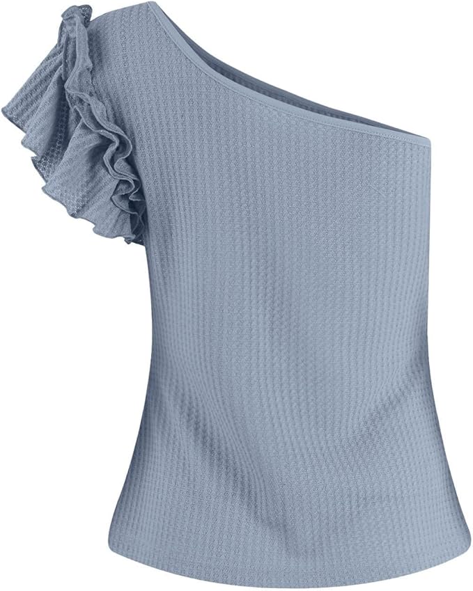 Textured Ruffled One Shoulder Top