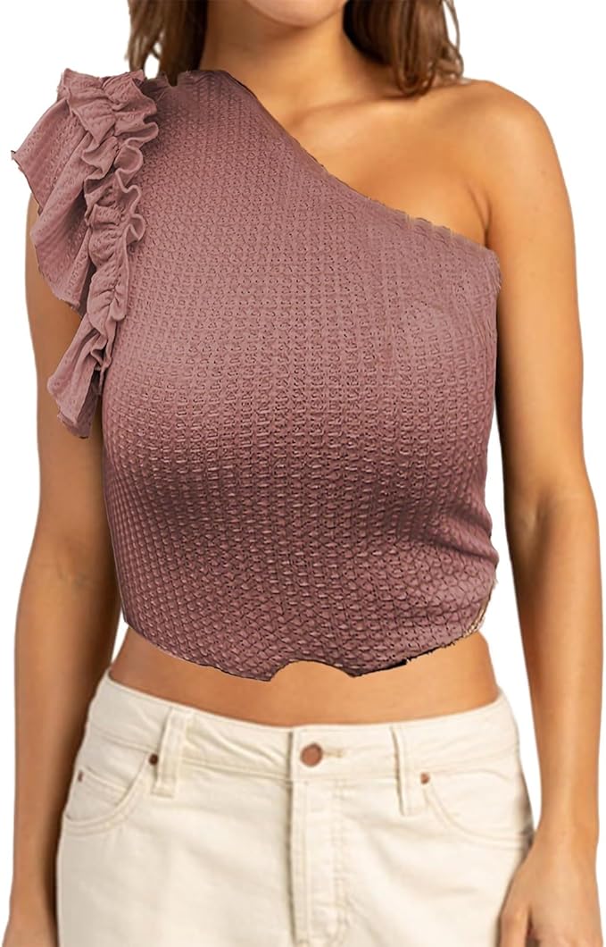 Textured Ruffled One Shoulder Top