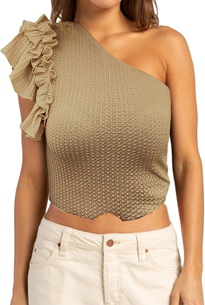 Textured Ruffled One Shoulder Top