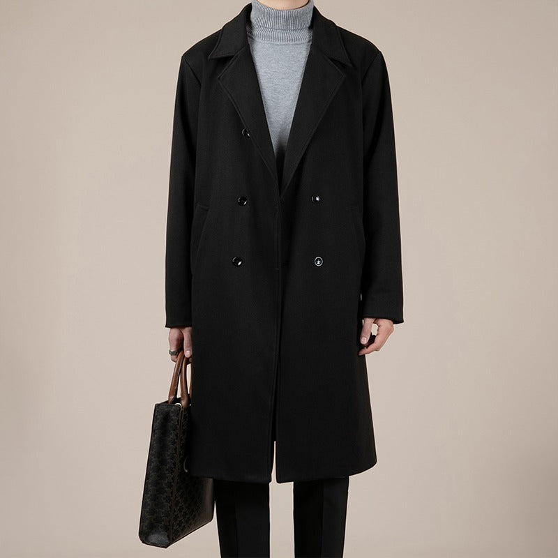 Stylish Korean Wool Coat for Men | Autumn/Winter Mid-Length Lapel Trench