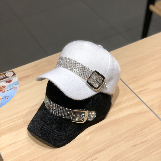 Korean Fashion Winter Warm All-Matching Diamond Baseball Cap