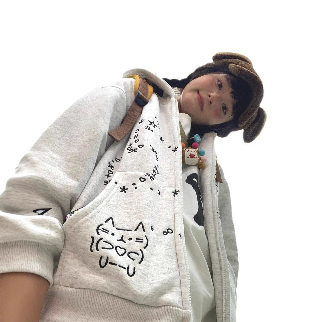 Women's Loose Casual Cute Cartoon Embroidery Pullover Hoodie
