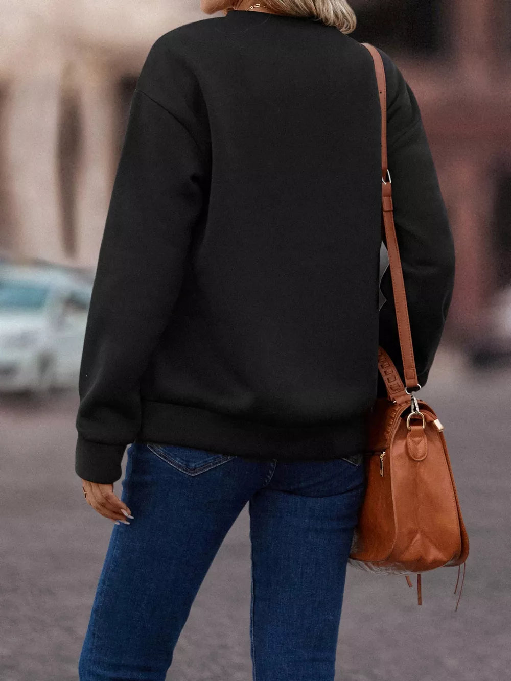 Women's Novelty Oversized Sweatshirt Crewneck Long Sleeve Fringe Trim Shirt Pullover Tops Sweaters