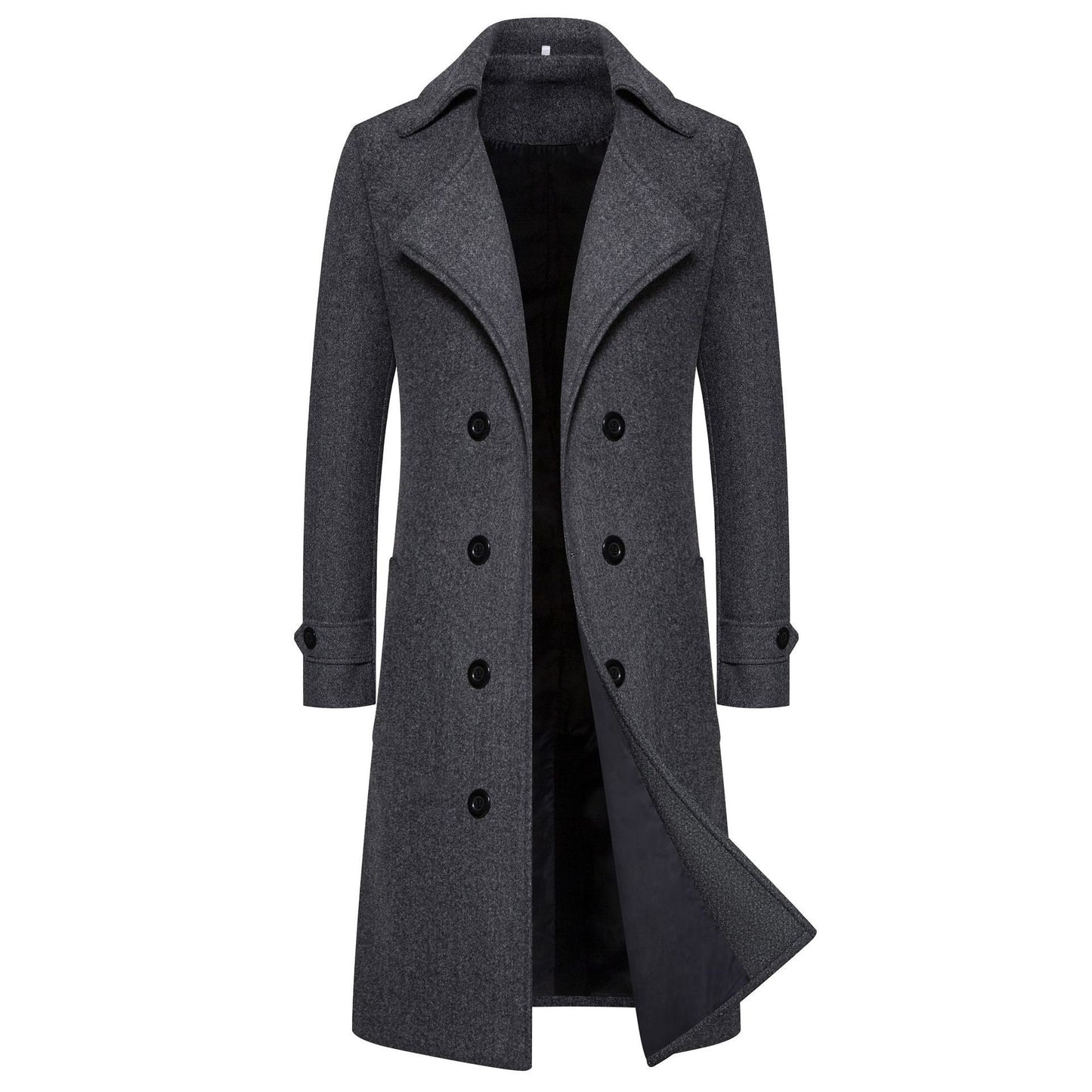 Men's Long Double-Breasted Woolen Trench Coat | Warm Autumn/Winter Overcoat