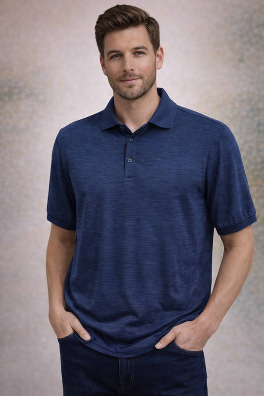 Teri's Couture Peony Navy Melange Designer Golf Polo Shirt