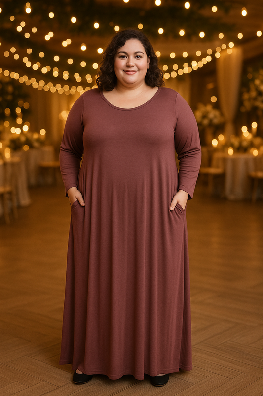Teri's Couture Plus Size Long Sleeve Maxi Dress with Pockets