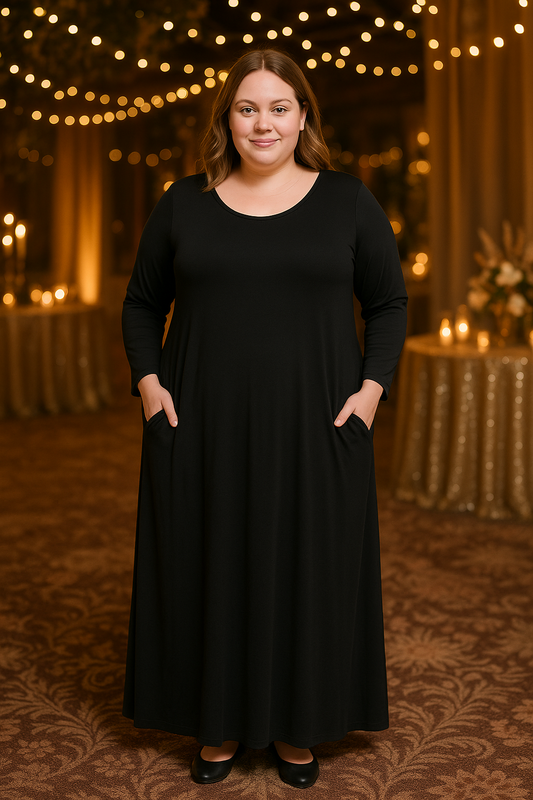 Teri's Couture Plus Size Long Sleeve Maxi Dress with Pockets