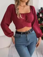 Honey Raglan Sleeve Cropped Blouse