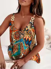 Marble Print Chain Strap Cami Top