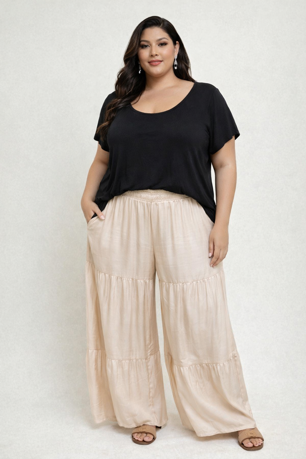 Teri's Couture Casual Tiered Wide-Leg Pants