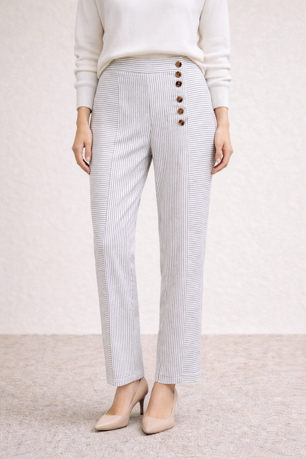 Teri's Couture Striped Wide-Leg Casual Dress Pants
