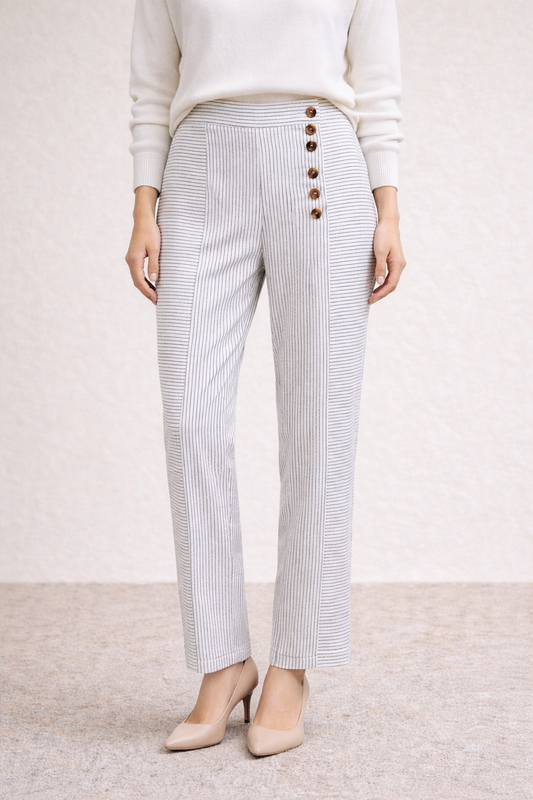Teri's Couture Striped Wide-Leg Casual Dress Pants