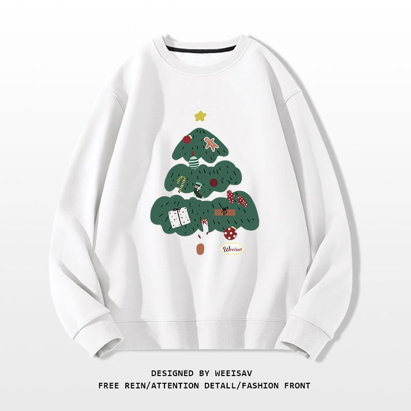 Casual Holiday Christmas Tree Round-Neck Sweatshirt
