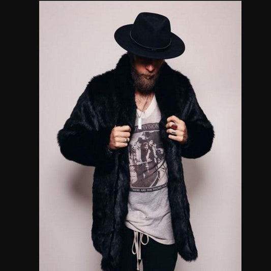 Luxury Style Men's Faux Fur Overcoat | Mid-Length Mink-Like Lapel Jacket