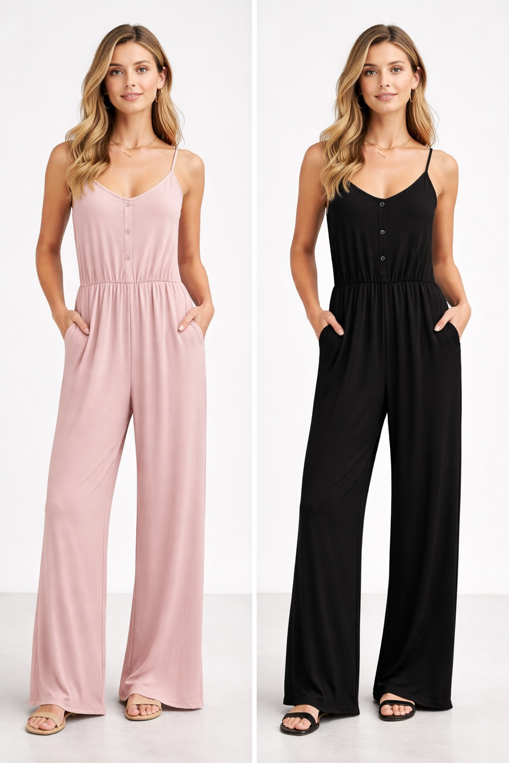 Teri's Couture Button-Front Wide Leg Jumpsuit