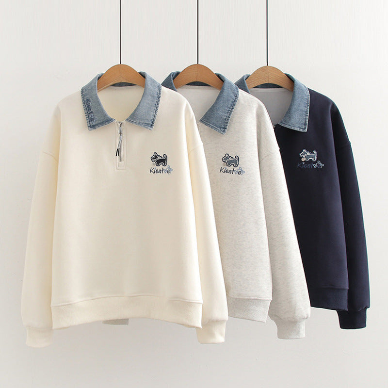 Trendy Polo Collar Stitching Pullover Sweater