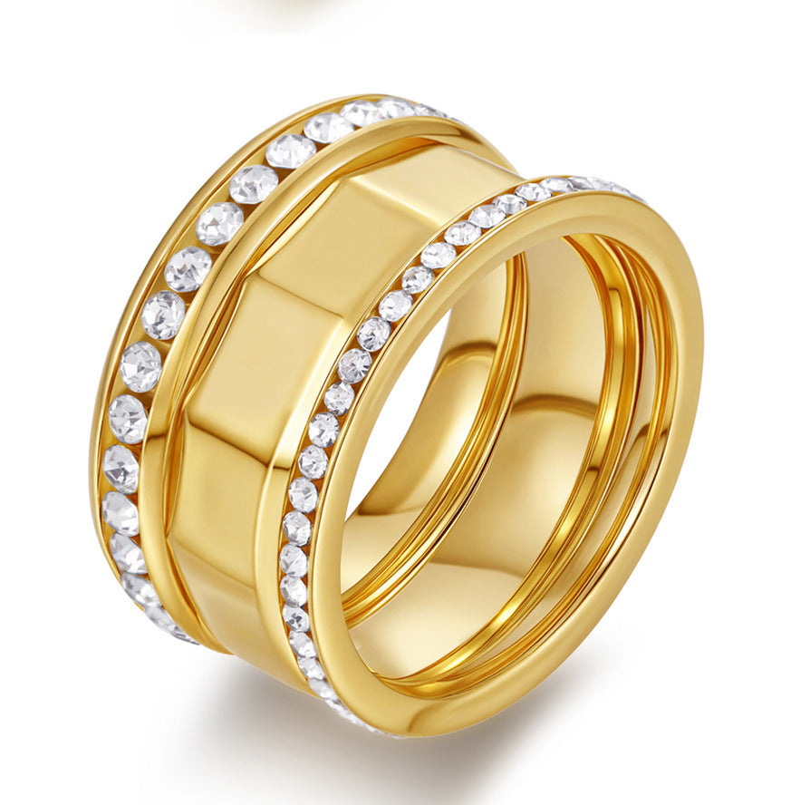 Luxury Copper & Zircon Twin Design Ring with 18K Gold Plating