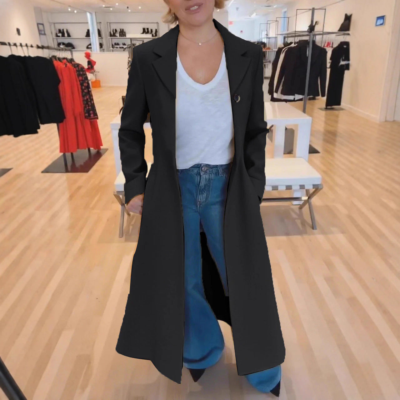 Women's Leopard Print Lapel Trench Coat