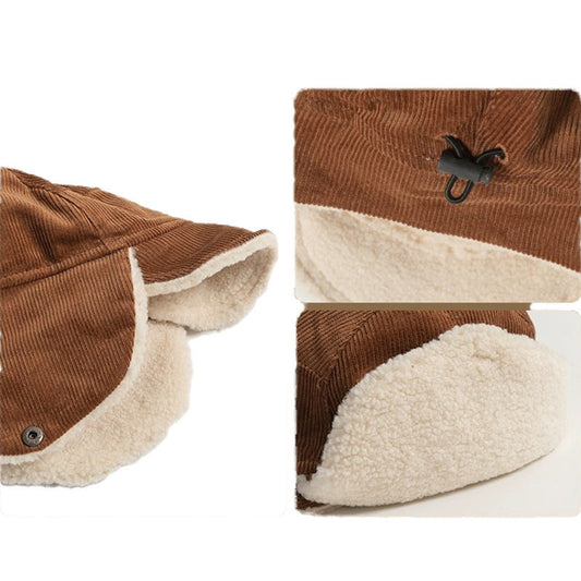 Japanese Retro Corduroy Warm Ear Protection Ushanka Hat