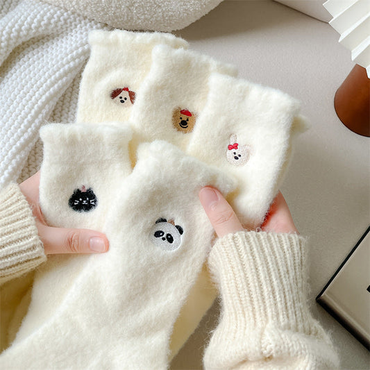 Women's Plush Fleece-Lined Thick Cartoon Mid-Calf Socks