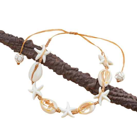 Hand-Woven Starfish & Shell Charm Bracelet